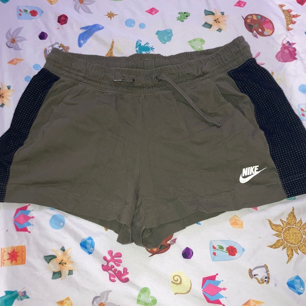 Nike Women's Dark Olive and Black Athletic Shorts